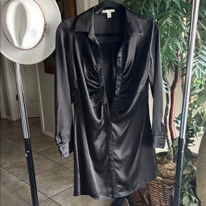 Cato Black Satin Long Sleeve Dress